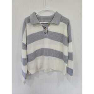 So Women's Striped Collared Sweater Gray / Cream Size XL Super‎ Soft #14